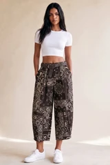 Paisley Print Belted Barrel Leg Trouser