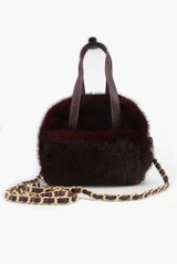Faux Fur Handbag With Chain