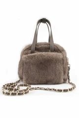 Faux Fur Handbag With Chain