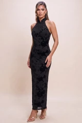 Halterneck Qipao Dress In Velvet Jacquard 