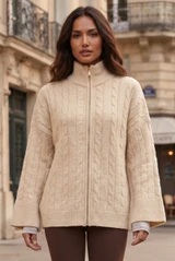 Knit Detail Zipper Cardigan