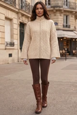 Knit Detail Zipper Cardigan