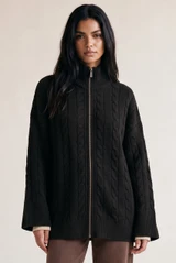 Knit Detail Zipper Cardigan