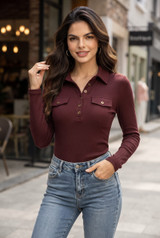 Golden Buttons Trim Knit Top