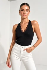 Lace Trim Knit Vest Top