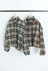 Checkered Tweed Funnel Neck Jacket