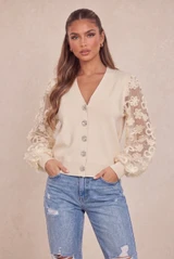 Floral Mesh Sleeve Cardigan