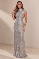 Cap Sleeve Sequin Maxi Dress With Open Back