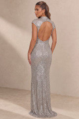 Cap Sleeve Sequin Maxi Dress With Open Back
