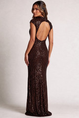 Cap Sleeve Sequin Maxi Dress With Open Back