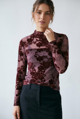 Mesh Floral Flocked Blouse
