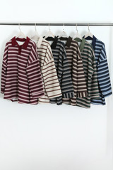 Oversized Striped Long Sleeve Polo Neck Top