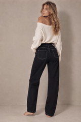 Dad Fit Extra Long Denim Black Jeans
