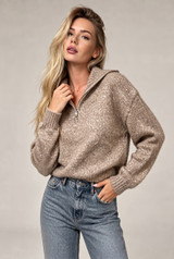 Sequin Trim Zip Collar Knit Jumper