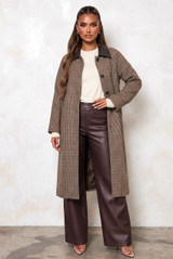 PU Collar Check Overcoat
