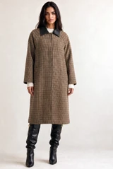 PU Collar Check Overcoat