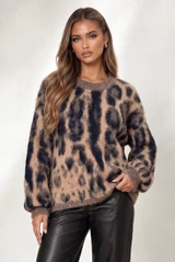 Round Neck Leopard Print Soft Knit Jumper