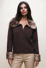 Knit Cardigan with Deer Fur Collar