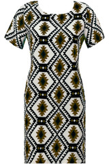 Khaki Symmetrical Contrast Block Print Mini Dress