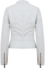 White PVC Quilted and Zipped Trim Turtle Neck Jacket