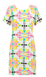 Neon Kaleidoscope Print Crepe Shift Dress 