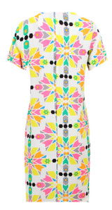Neon Kaleidoscope Print Crepe Shift Dress 