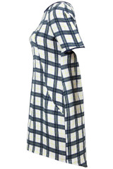 Blue & Cream Tartan Print Side Pocketed Shift Dress