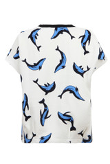 Blue & Cream Dolphin Print Textured Top