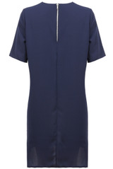 Navy With Contrast Flower Detail Back Zip Up Shift Dress