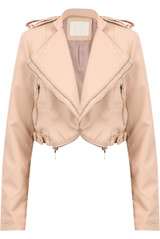 Nude Double Zip Pattern Detail Short Body Jacket