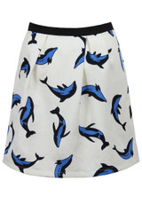 Blue & Cream Dolphin Print Pleated Skirts