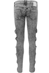 Black Acid Wash Side Cut Out Bow Detail Skinny Jeans