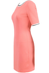 Peach Contrast Collar Gold Zip Up Dress