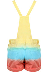 Yellow Tie Dye Fashion Short Denim Dungarees