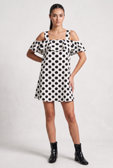 Polka Dot Off the Shoulder Blouson Dress