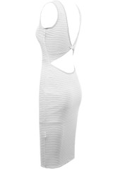 Cream Cut Out Back Ripped Bodycon Midi Dress