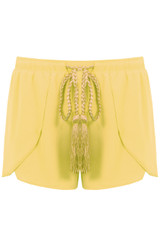 Yellow Front Tie Up Detail Layered Shorts