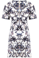 Cream Flower Print Side Pocketed Shift Dress