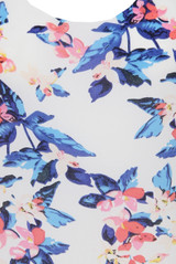 Cream & Blue Flower Print Sleeveless Tops