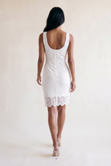 Cream Flower Lace Detail Back Zip Up Lined Bodycon Dress