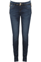Denim Blue Side Zip Detail Belted Stretch Jeans