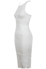 Cream Lace Mesh Detailed Bodycon Dress