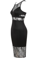 Black Lace Mesh Detailed Bodycon Dress