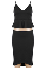 Black Peplum Cami and Curved Hem Skirt Set