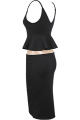 Black Peplum Cami and Curved Hem Skirt Set
