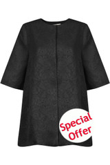 Black Floral Detail Swing Button Up Coat