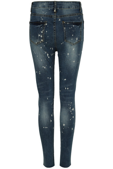 Dark Denim Paint Splatter High Waist 