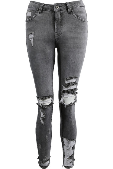 Grey Denim Shredded \u0026 Ripped Skinny 