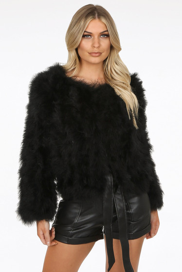 black ostrich feather coat