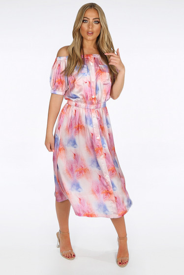 Tie Dye Bardot Button Up Dress Buy Fashion Wholesale In The Uk